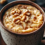 Close-up of a keto banana nut mug cake with a warm, inviting appearance