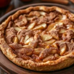 Close-up of a delicious krusteaz cinnamon swirl apple dump cake with a golden crust and cinnamon swirls.