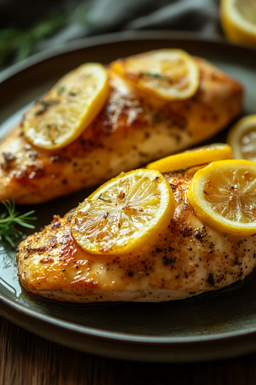 Close-up of low calorie oven baked chicken with herbs and spices