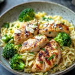 One Pot Chicken Orzo with Broccoli for Those Busy Weeknights 3 Close-up of one pot chicken orzo with broccoli in a creamy sauce