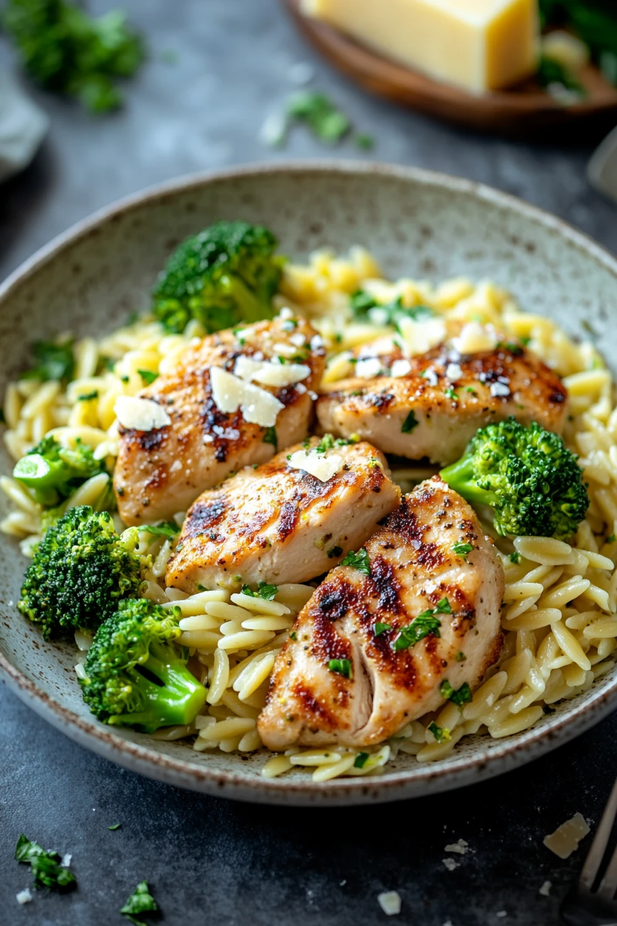 One Pot Chicken Orzo with Broccoli for Those Busy Weeknights 2 Close-up of one pot chicken orzo with broccoli in a creamy sauce