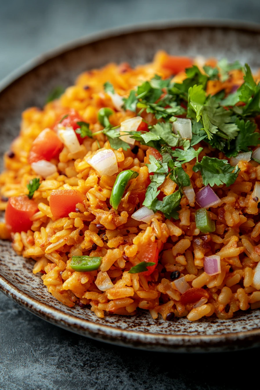Close-up of one pot dhal rice with vibrant colors and textures