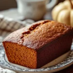 Close-up of pumpkin bread made with cake mix, showcasing its moist texture and golden crust.