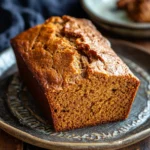 Close-up of pumpkin zucchini bread with no sugar, showcasing a moist texture and golden crust.