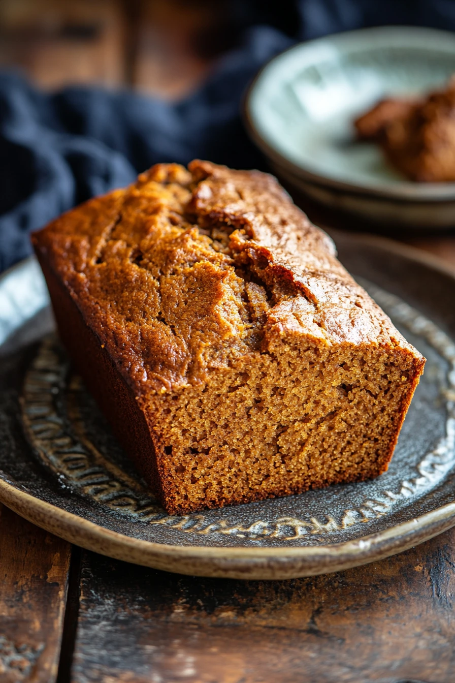 Close-up of pumpkin zucchini bread with no sugar, showcasing a moist texture and golden crust.