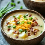 Close-up of creamy slow cooker potato soup with herbs in a white bowl