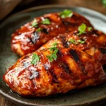 Close-up of slow cooker zesty chicken barbeque with bright, natural lighting