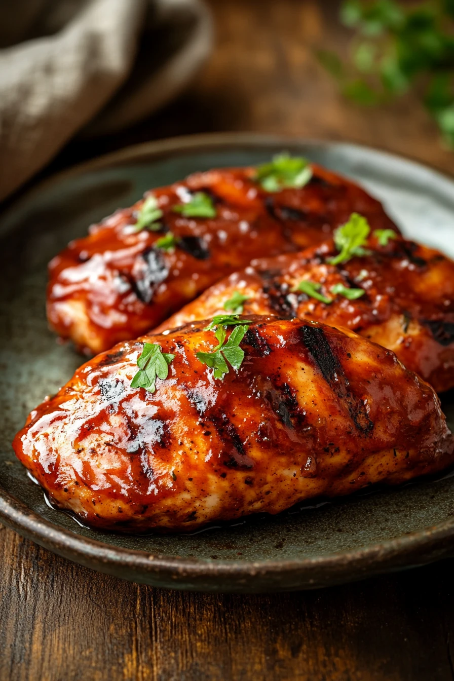 Close-up of slow cooker zesty chicken barbeque with bright, natural lighting