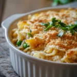 Close-up of a delicious tuna casserole with jalapeno, showcasing creamy textures and vibrant colors.