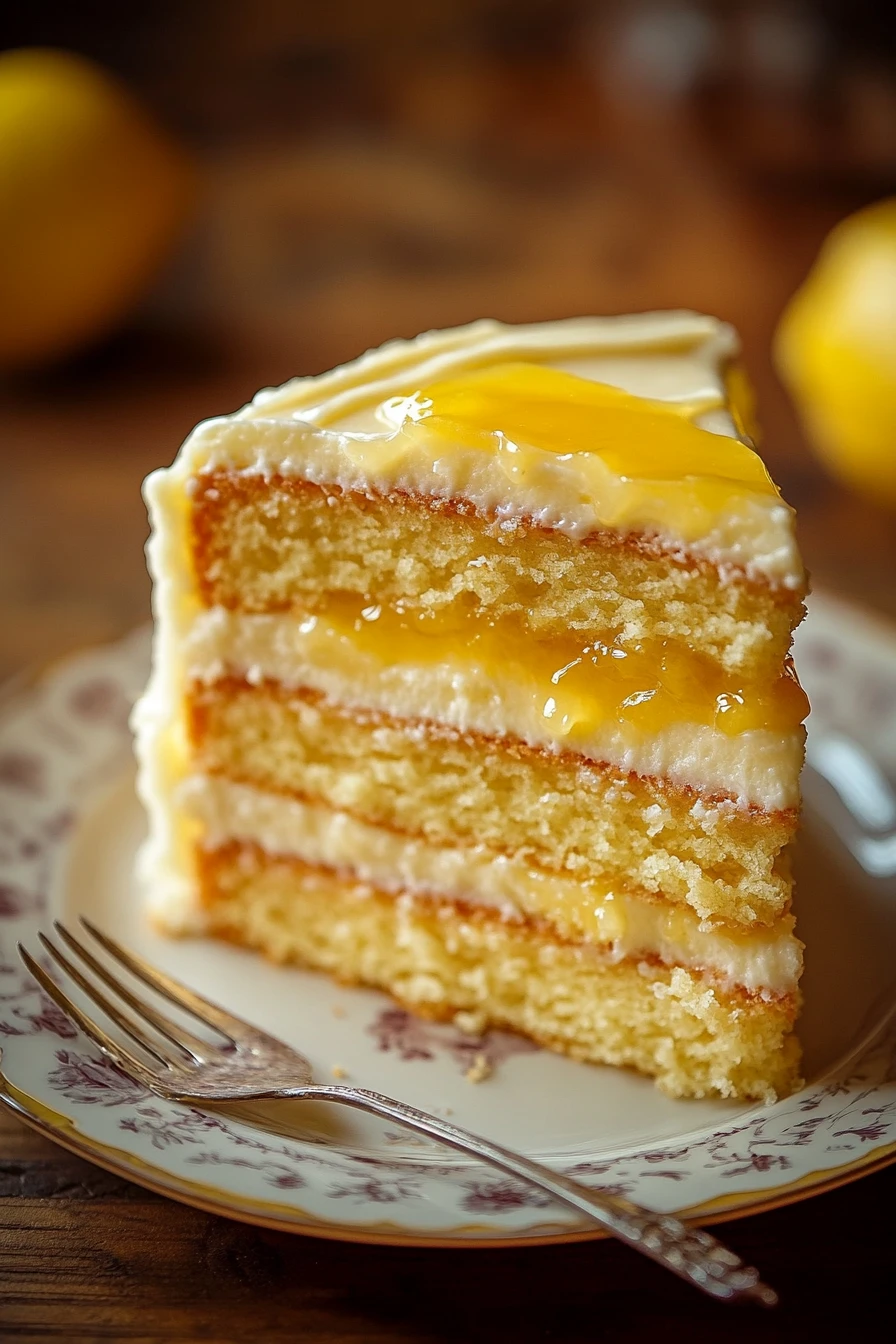 Vanilla Cake with Lemon Curd for When You Need a Bright Sweet Escape 2 Close-up of a vanilla cake topped with lemon curd, showcasing bright textures and minimal background.