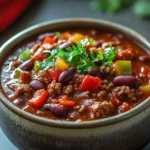 Venison Chili Slow Cooker to Warm Up a Chilly Evening 3 Close-up of venison chili in a slow cooker with beans and spices