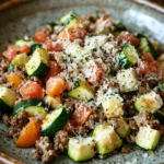 Zucchini and Ground Beef Dinner for Those Cozy Weeknight Cravings 3 Close-up of a zucchini and ground beef dinner with bright lighting and minimal background