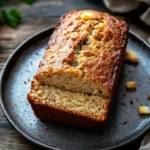 Close-up of zucchini bread with pineapple, showcasing a moist texture and golden crust.