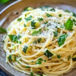 Close-up of zucchini pasta dinner with bright natural lighting and clean background