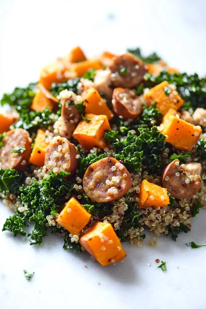 onepot quinoa with sweet potato kale and chicken sausage 2
